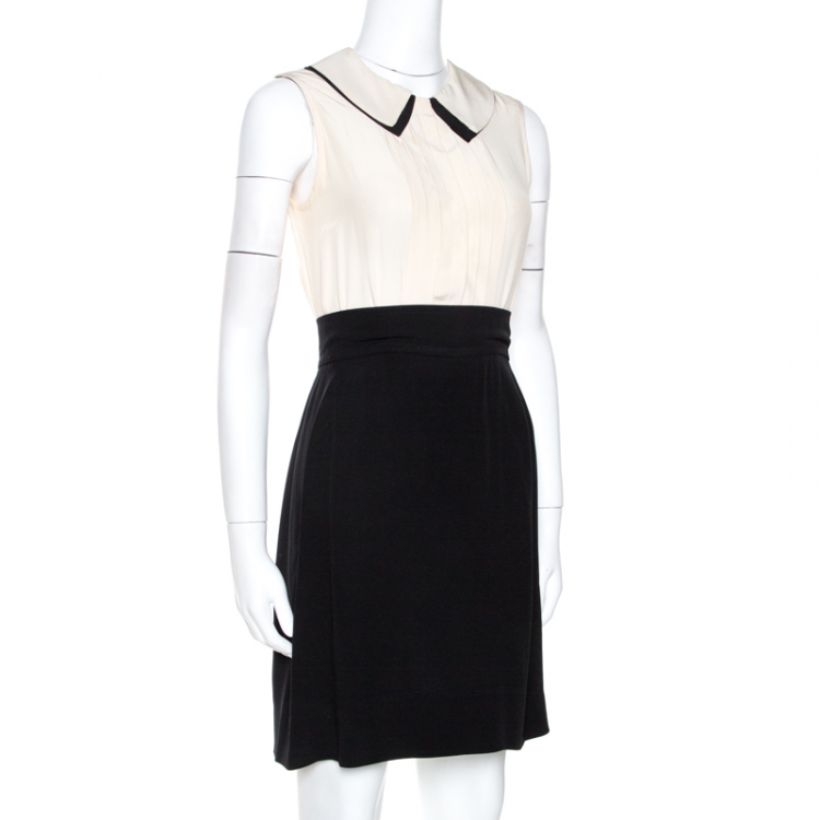 Pre Owned Victoria Victoria Beckham Bicolor Silk Pleated Detail Dress S