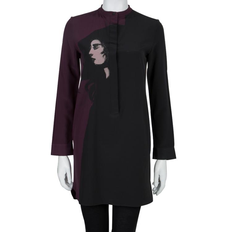 Pre Owned Victoria Victoria Beckham Two Tone Printed Silk Long Sleeve Tunic S