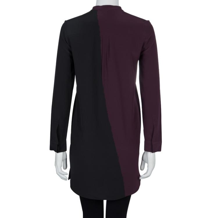 Pre Owned Victoria Victoria Beckham Two Tone Printed Silk Long Sleeve Tunic S