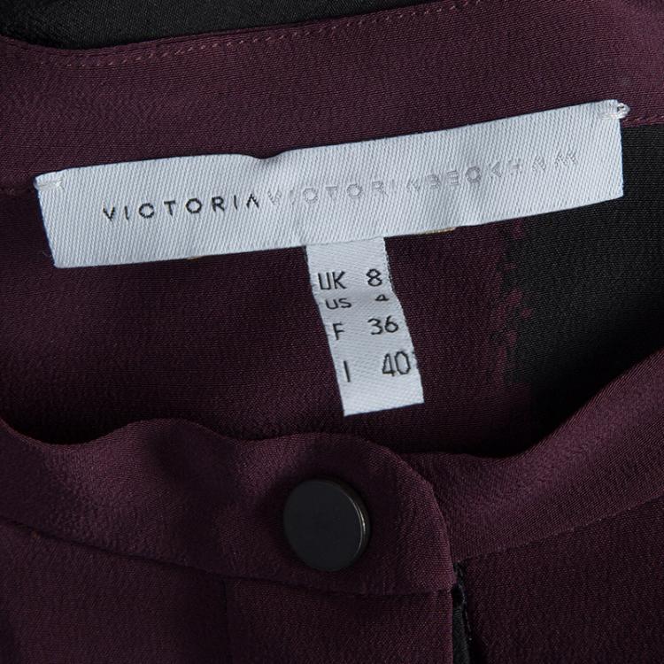 Pre Owned Victoria Victoria Beckham Two Tone Printed Silk Long Sleeve Tunic S