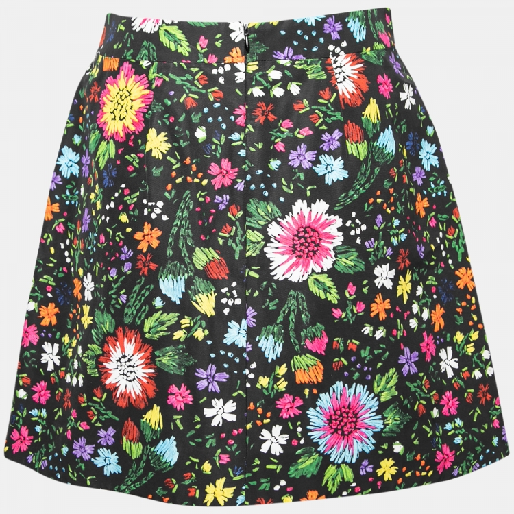 Pre Owned Victoria Victoria Beckham Black Floral Printed Pleated Skirt S