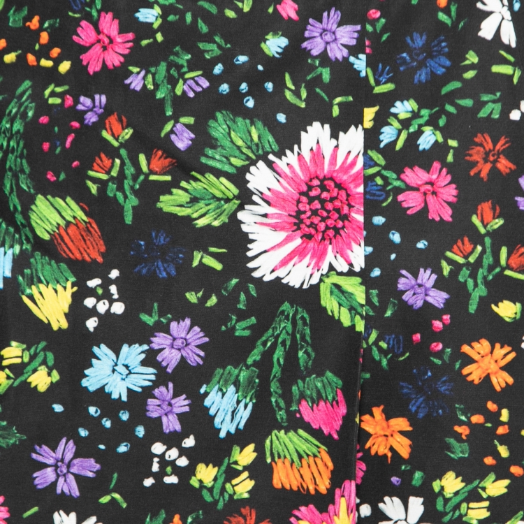 Pre Owned Victoria Victoria Beckham Black Floral Printed Pleated Skirt S