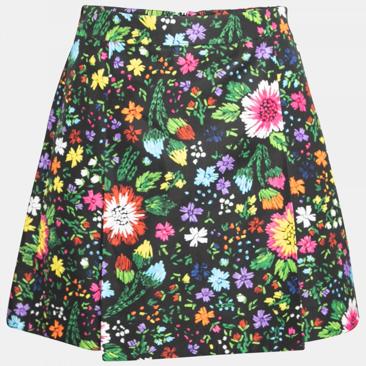 Pre Owned Victoria Victoria Beckham Black Floral Printed Pleated Skirt S