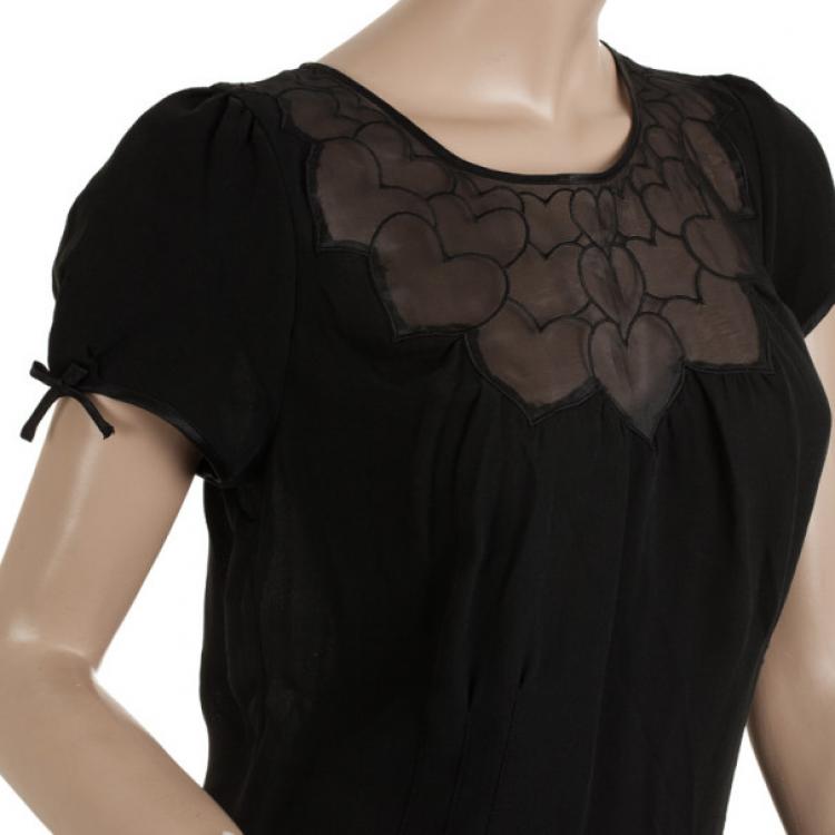 Pre Owned Viktor and Rolf for H&amp;M Black Heart Smocked Top M