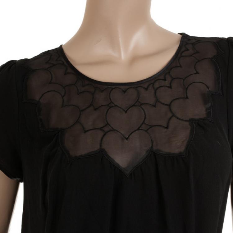 Pre Owned Viktor and Rolf for H&amp;M Black Heart Smocked Top M