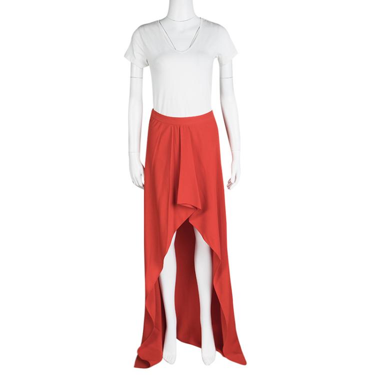 Pre Owned Vionnet Coral Red Layered Maxi Skirt M