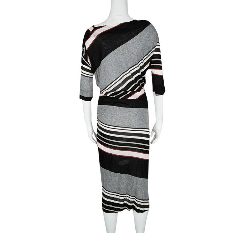 Pre Owned Vivienne Westwood Anglomania Striped Jersey Ruched Dolman Sleeve Midi Dress M