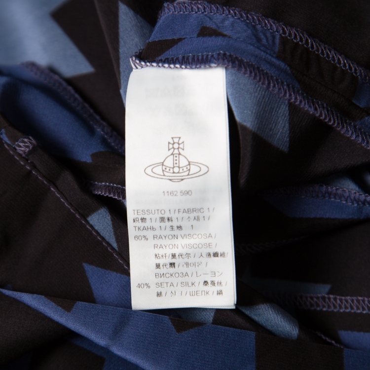Pre Owned Vivienne Westwood Anglomania Blue and Black Printed Draped Asymmetric Dress M