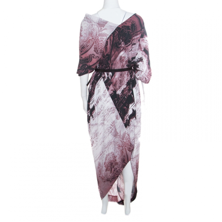 Pre Owned Vivienne Westwood Anglomania Multicolor Printed Draped Asymmetric Belted Dress M