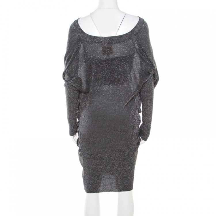 Pre Owned Vivienne Westwood Anglomania Metallic Grey Draped Sweater Dress M