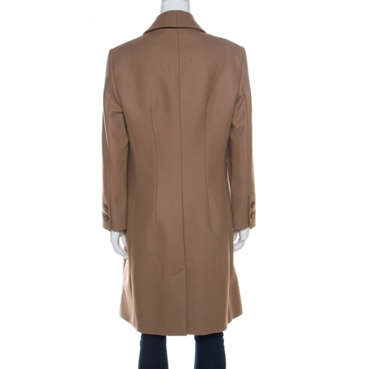 Pre Owned Vivienne Westwood Red Label Camel Brown Felt Wool Pleated Lapel Long Coat L