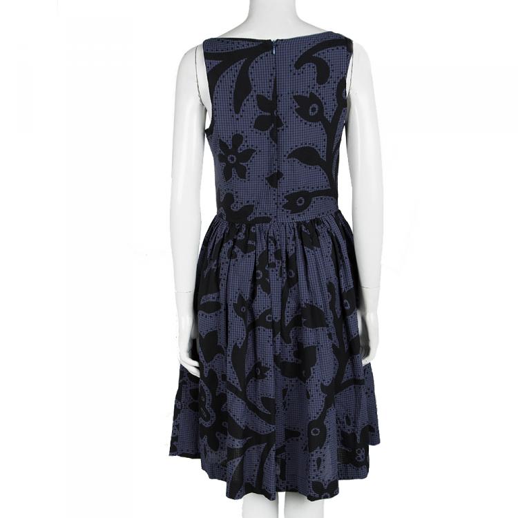 Pre Owned Vivienne Westwood Anglomania Navy Blue Checkered Floral Printed Sleeveless Dress M