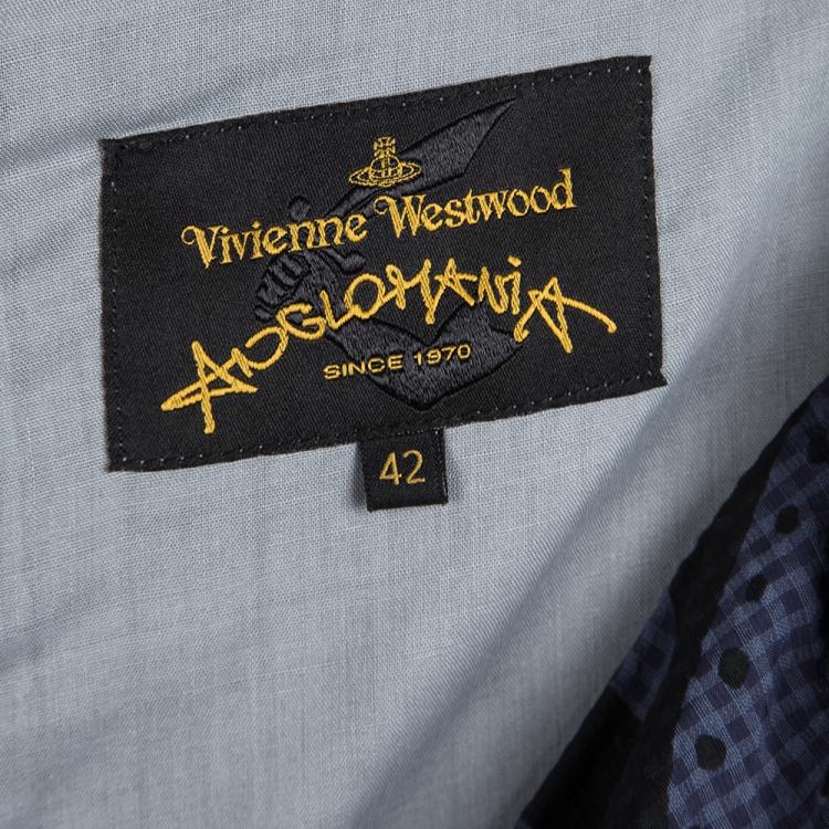 Pre Owned Vivienne Westwood Anglomania Navy Blue Checkered Floral Printed Sleeveless Dress M
