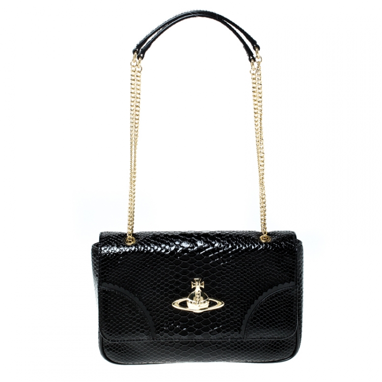 Vivienne Westwood Black Snakeskin Embossed Leather Frilly Shoulder Bag ...