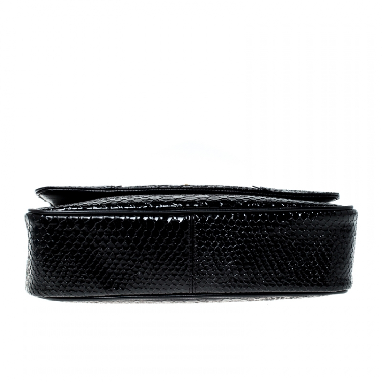 Pre Owned Vivienne Westwood Black Snakeskin Embossed Leather Frilly Shoulder Bag