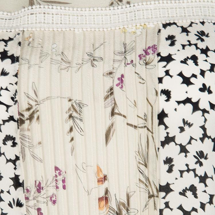 Pre Owned Weekend Max Mara Beige Floral Printed Silk Pleat Detail Botanical Blouse M