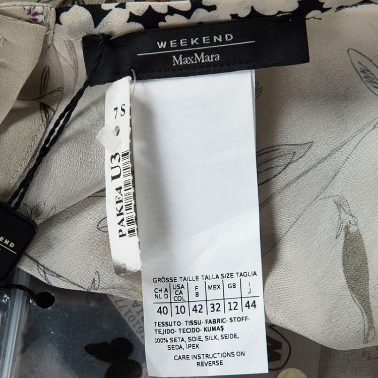 Pre Owned Weekend Max Mara Beige Floral Printed Silk Pleat Detail Botanical Blouse M