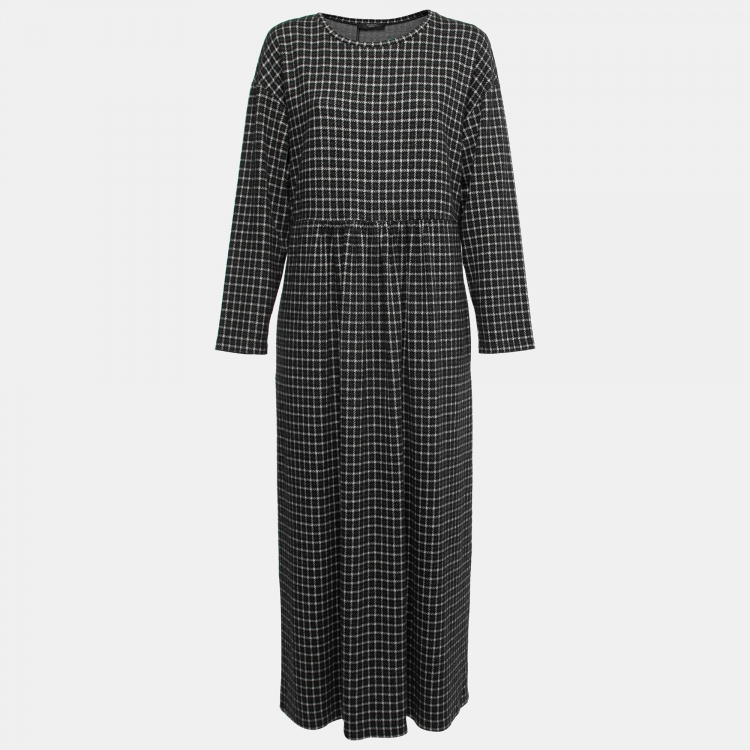 Pre Owned Weekend Max Mara Grey & Black Checked Fleece Maxi Dress XL