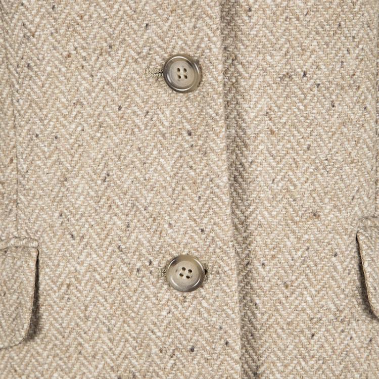 Pre Owned Weekend Max Mara Beige Wool Chevron Pattern Suit M