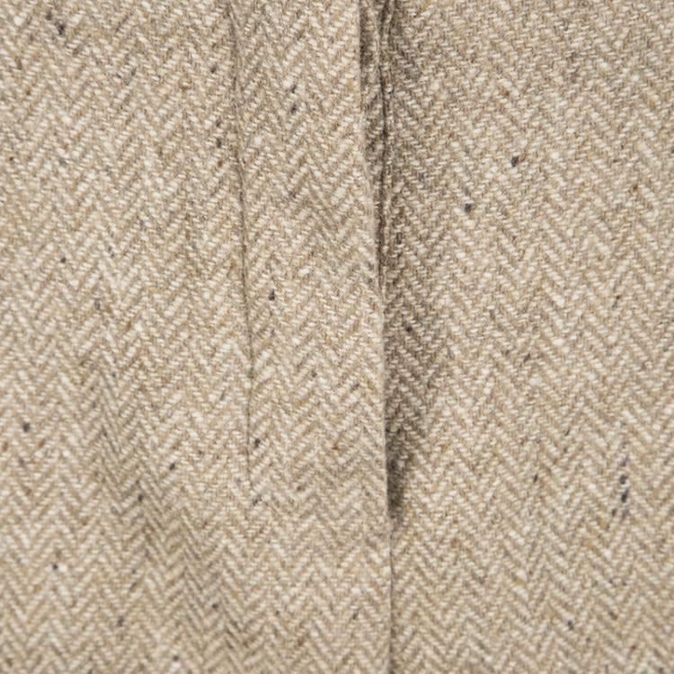 Pre Owned Weekend Max Mara Beige Wool Chevron Pattern Suit M