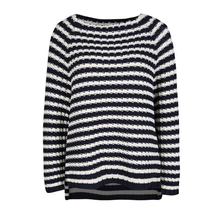 Weekend Max Mara Navy Blue and White Striped Chunky Knit Sweater M ...