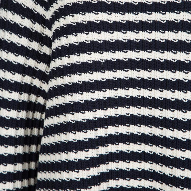 Pre Owned Weekend Max Mara Navy Blue and White Striped Chunky Knit Sweater M