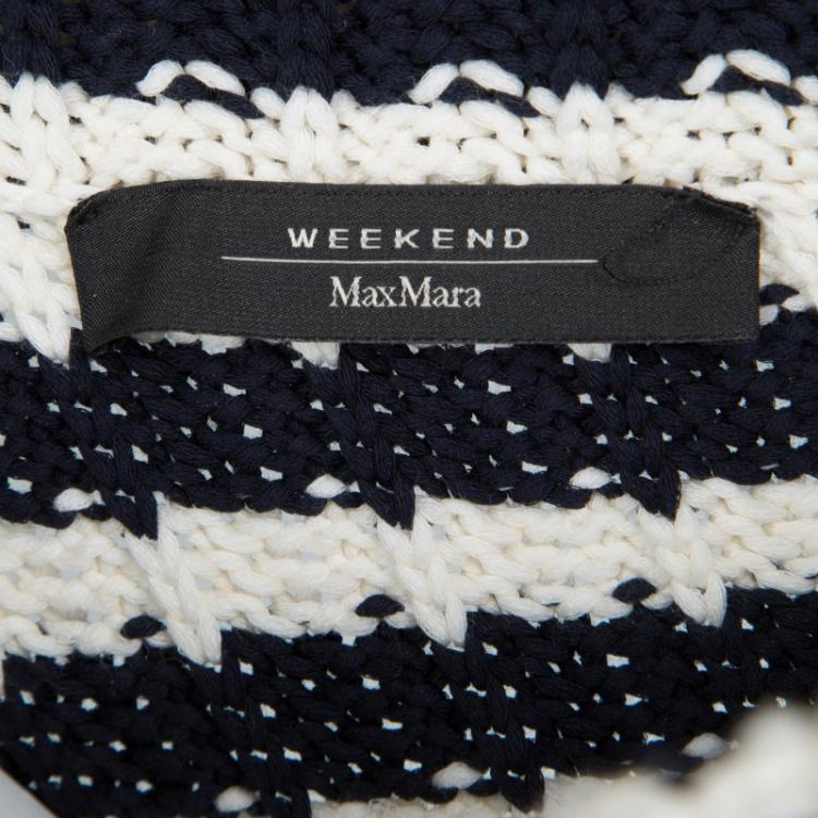 Pre Owned Weekend Max Mara Navy Blue and White Striped Chunky Knit Sweater M