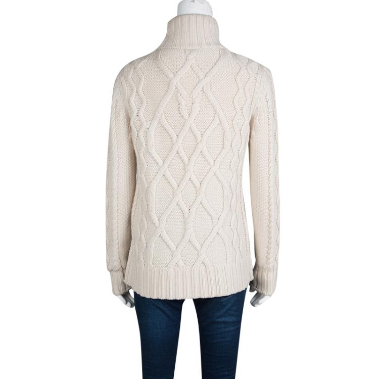 Pre Owned Weekend Max Mara Beige Chunky Knit Turtle Neck Eden Sweater M