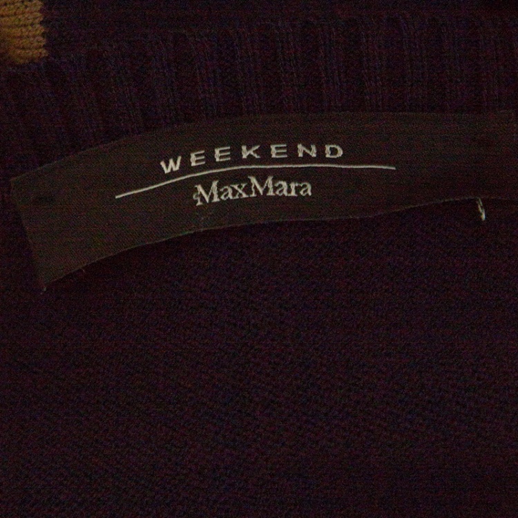 Pre Owned Weekend Max Mara Navy Blue and Brown Striped Short Sleeve Sweater Dress L