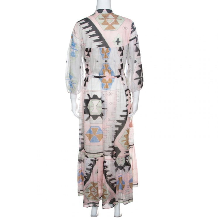 Pre Owned Weekend Max Mara Multicolor Geometric Print Tasseled Tie Detail Dress M