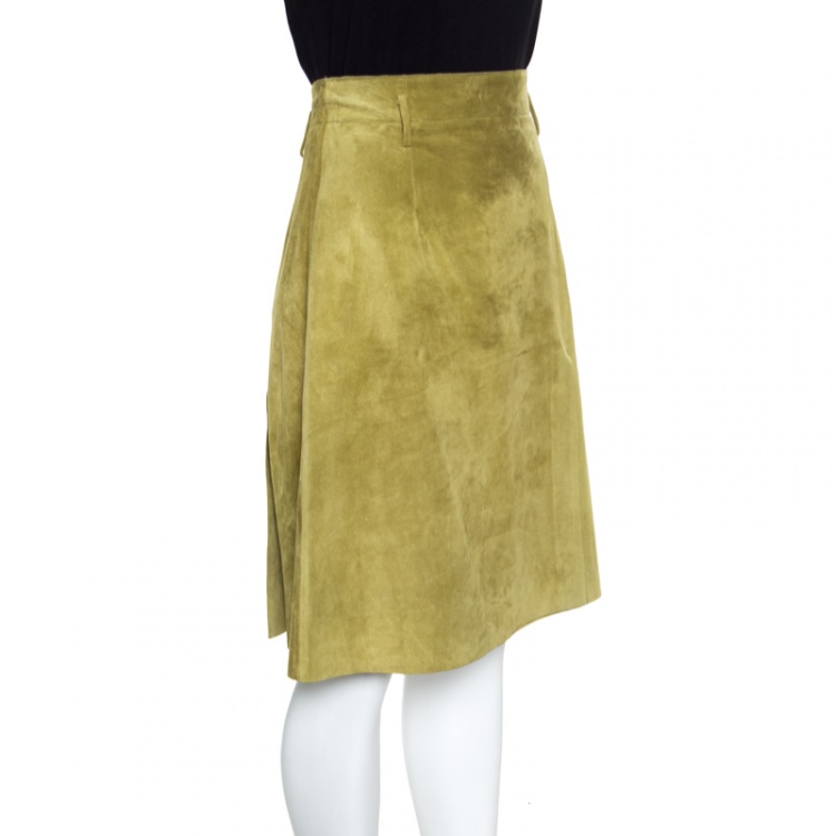 Pre Owned Weekend Max Mara Green Suede Slit Detail Skirt S