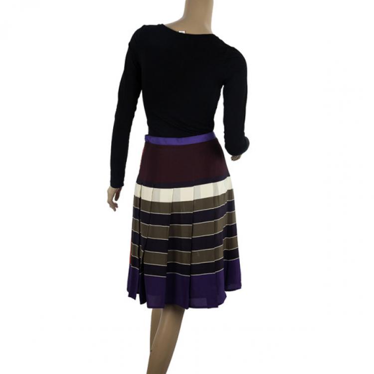 Pre Owned Weekend Max Mara Striped Pleated Skirt L