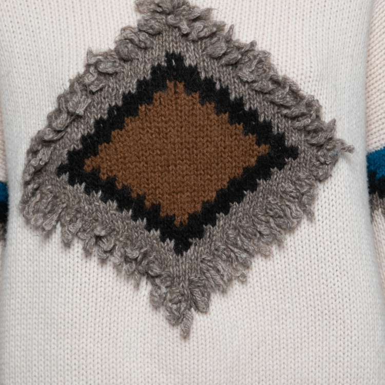 Pre Owned Weekend Max Mara Multicolor Wool Embroidered Baita Sweater XL