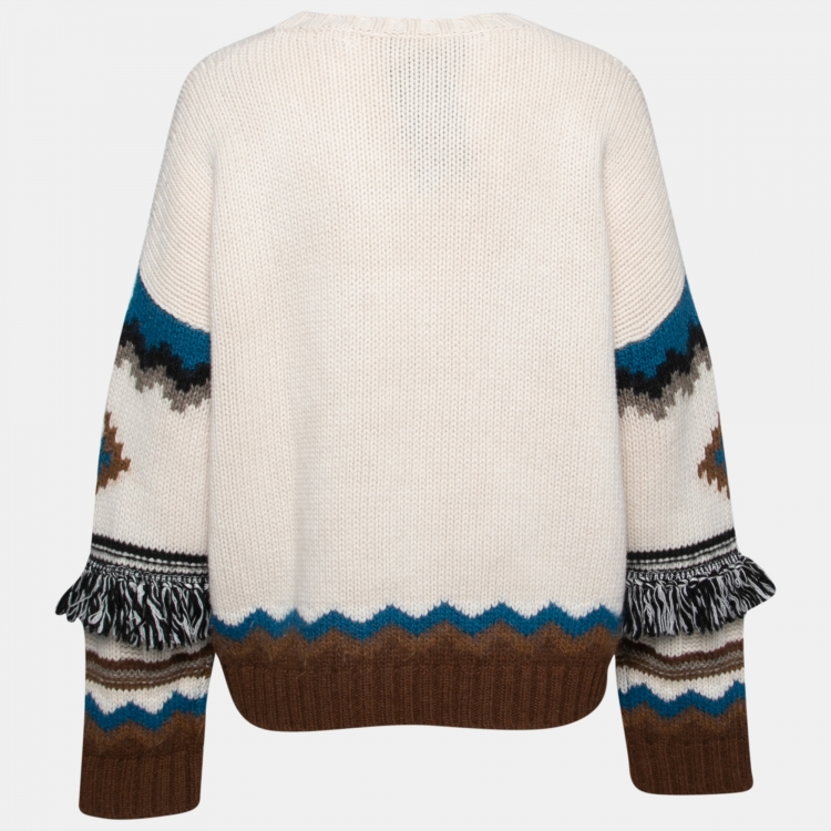 Pre Owned Weekend Max Mara Multicolor Wool Embroidered Baita Sweater XL