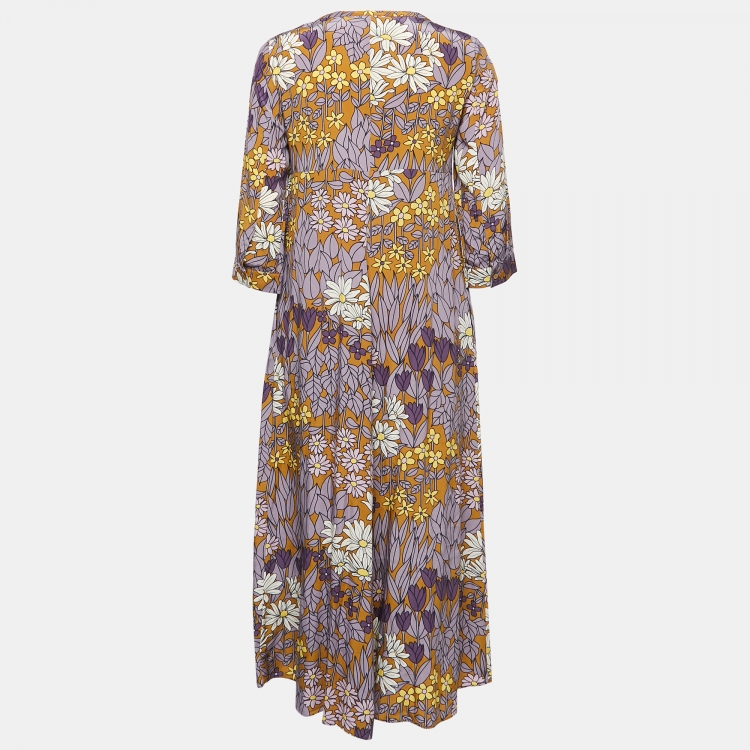 Weekend Max Mara Purple Floral Print Silk Embroidered Long Dress S ...