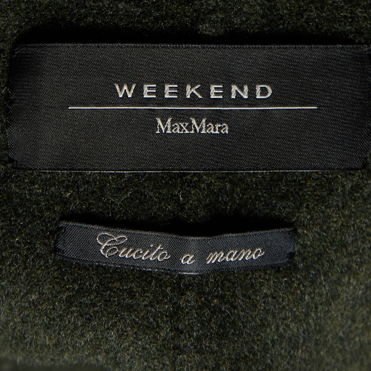 Pre Owned Weekend Max Mara Green Wool & Fur Trimmed Cape Coat M