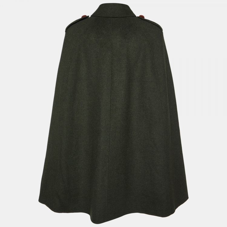 Pre Owned Weekend Max Mara Green Wool & Fur Trimmed Cape Coat M