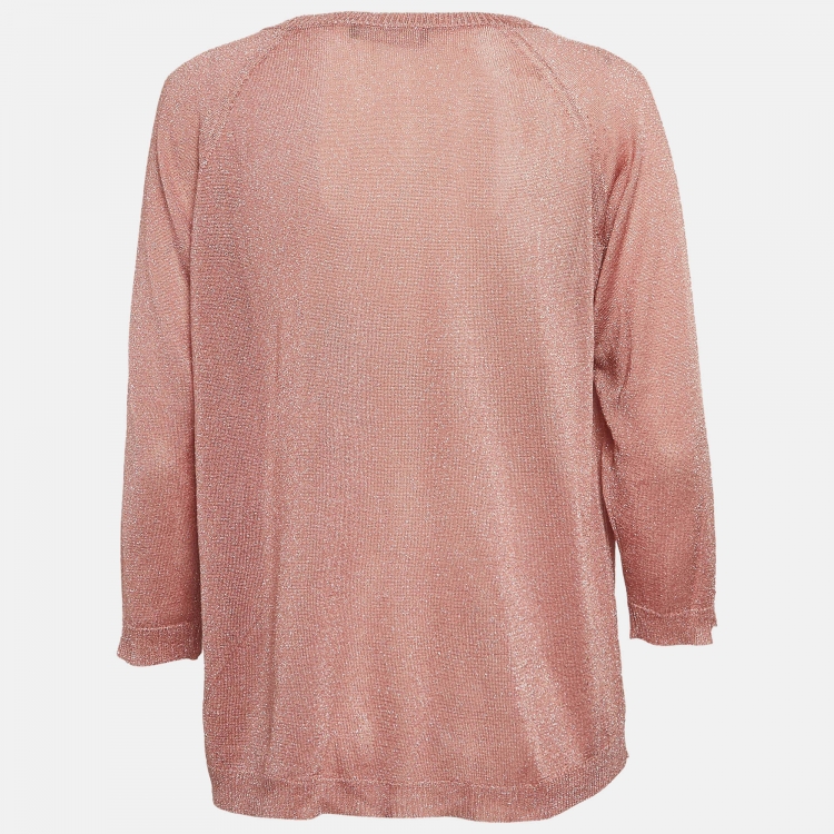 Pre Owned Weekend Max Mara Metallic Pink Lurex Knit Crew Neck Sweatshirt M