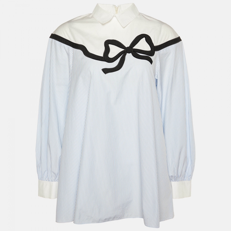 Pre Owned Weekend Max Mara Blue Striped Cotton Top M