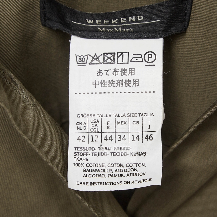 Pre Owned Weekend Max Mara Green Cotton Belted Long Coat L