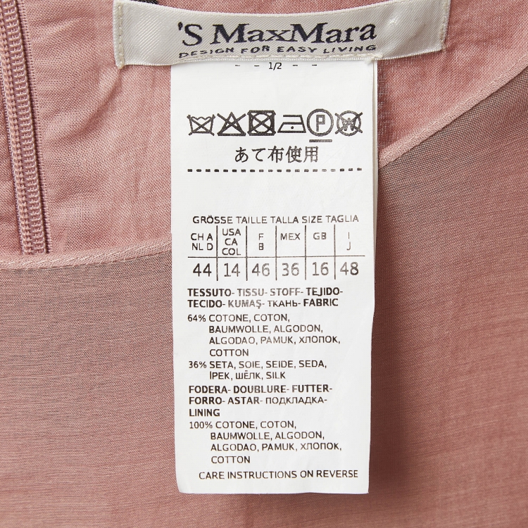 Pre Owned Weekend Max Mara Pink Cotton Blend Gathered Belted Midi Dress L
