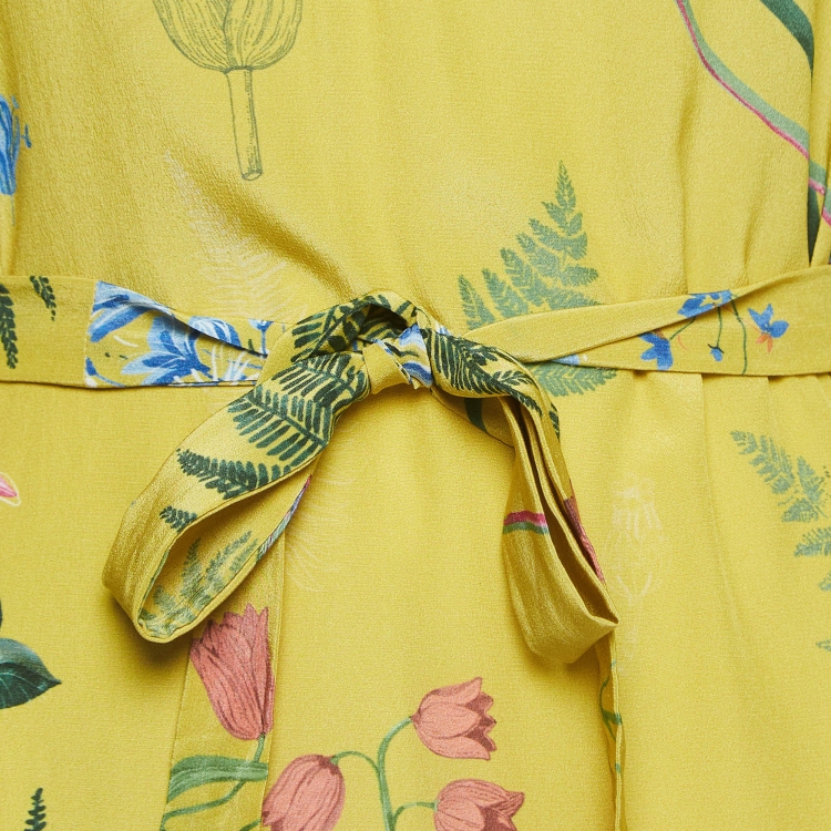 مملوكة مسبقًا Weekend Max Mara Yellow Medusa Printed Silk Belted Midi Dress S