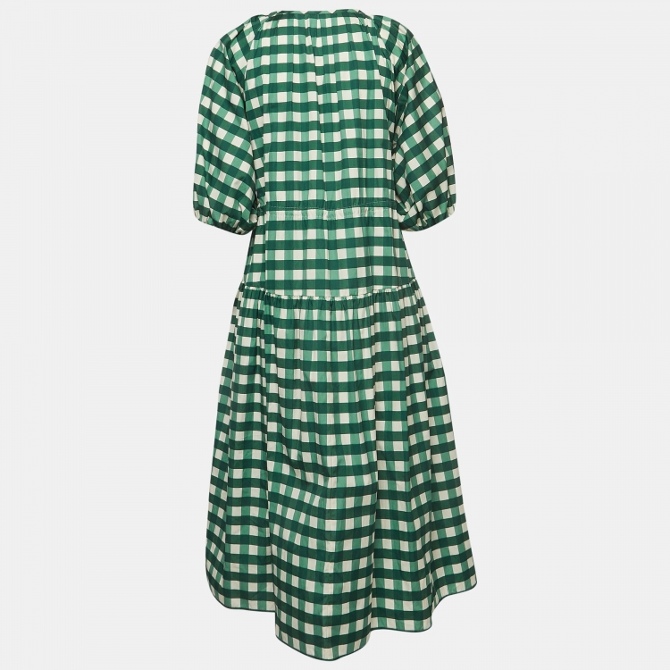 Pre Owned Weekend Max Mara Green Gingham Check Cotton Midi Dress M