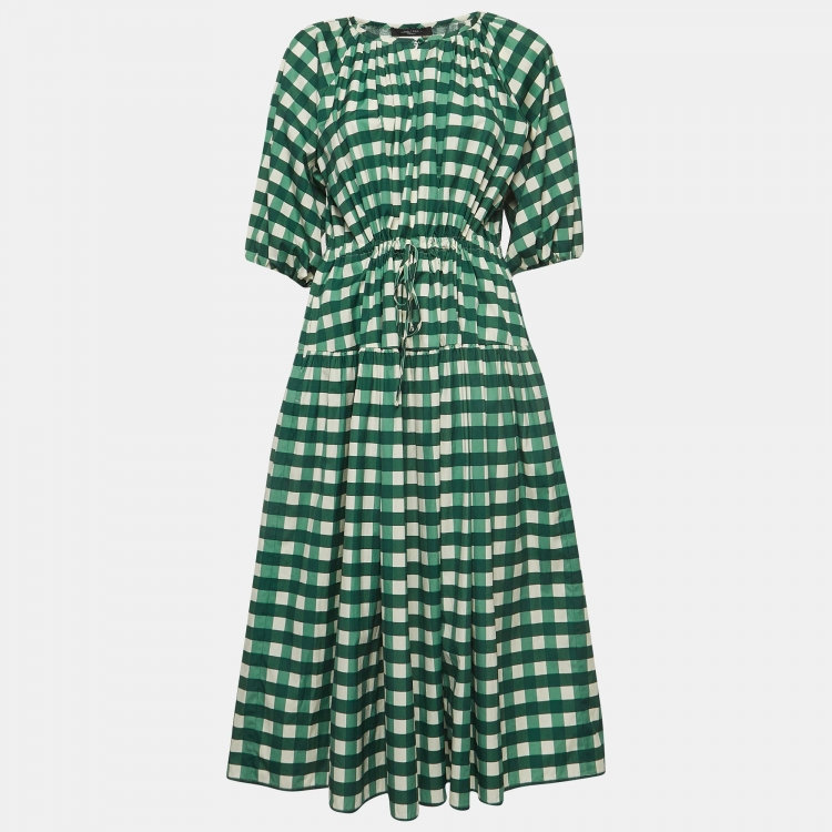 Pre Owned Weekend Max Mara Green Gingham Check Cotton Midi Dress M