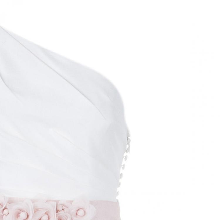 Pre Owned White by Vera Wang One Shoulder Organza Bias Flange Detail Wedding Dress M