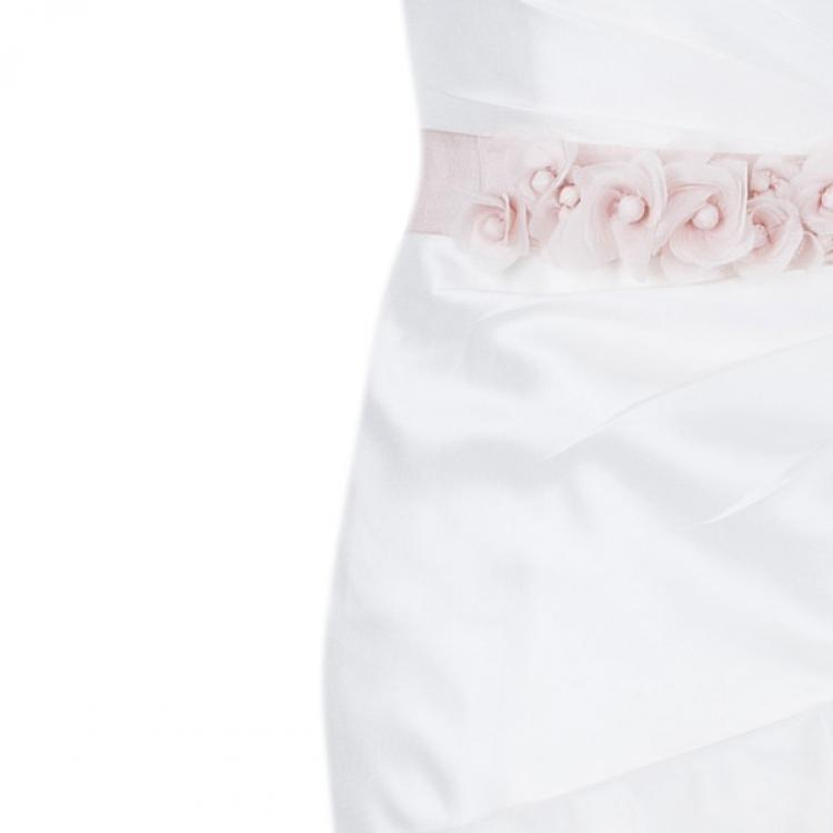 Pre Owned White by Vera Wang One Shoulder Organza Bias Flange Detail Wedding Dress M