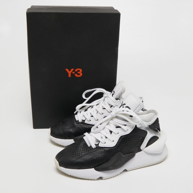 Pre Owned  Y-3  Black/White Leather And Stretch Fabric Qasa Elle Sneaker Size 36 2/3