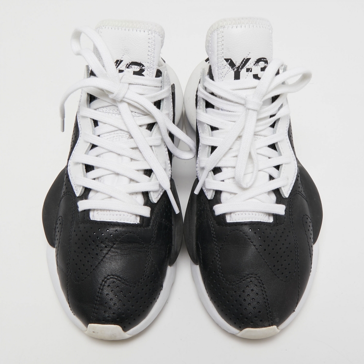 Pre Owned  Y-3  Black/White Leather And Stretch Fabric Qasa Elle Sneaker Size 36 2/3