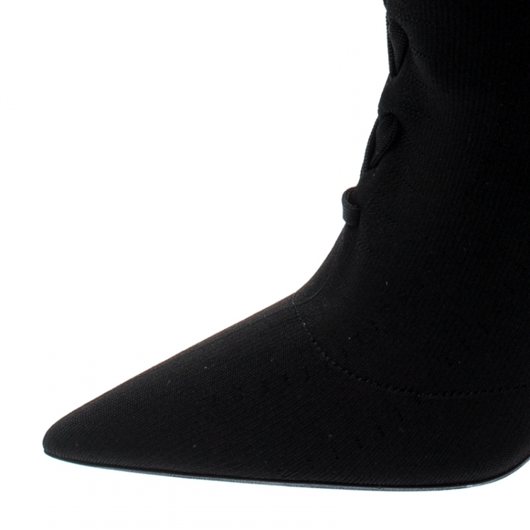 Pre Owned Yeezy Season 5 Black Knit Sock Lace Up Boots Size 38