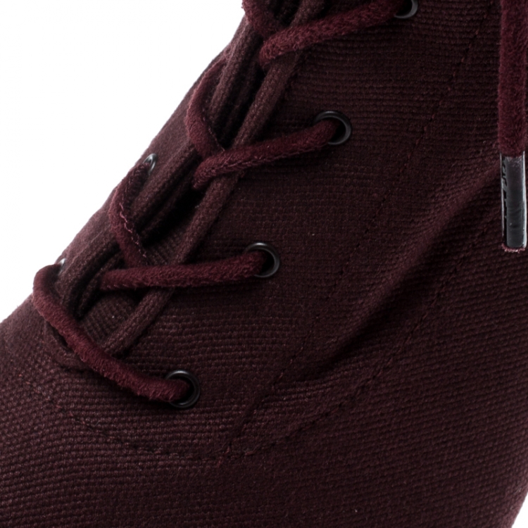 Pre Owned Yeezy Season 5 Burgundy Stretch Canvas Lace Up Pointed Toe Boots Size 36